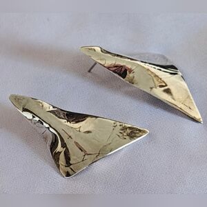 Vintage Modernist Sterling Silver Sculptured Triangle Earrings By LAC